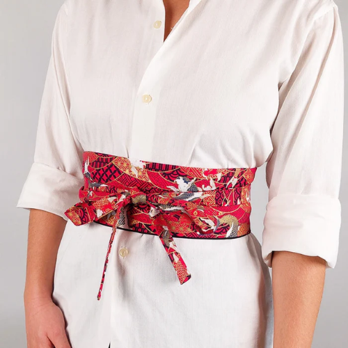 Ceinture Obi Rouge Motif Carpe Ko&iuml;